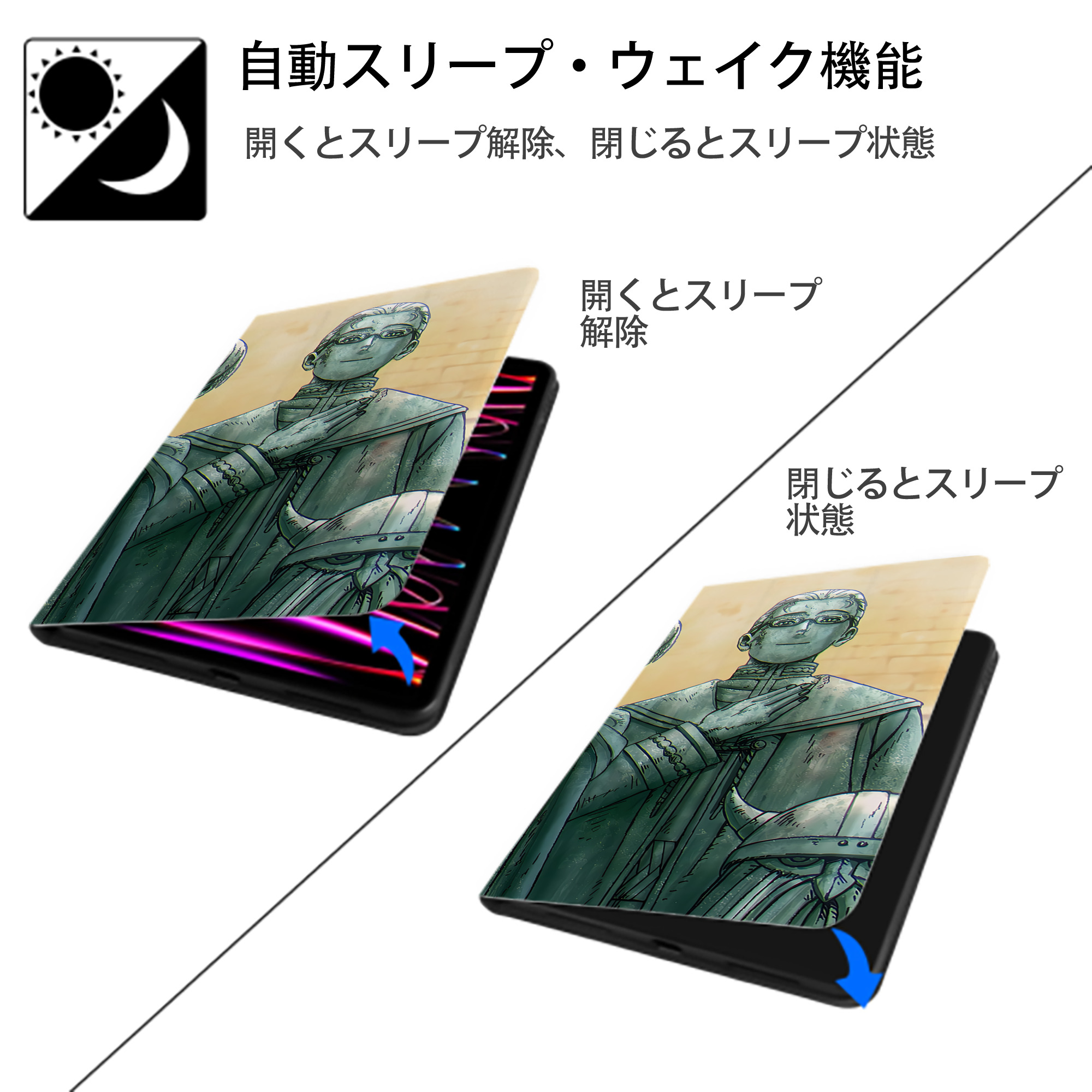 葬送のフリーレン Frieren IPad ケース ブック型 PUレザー TPU 耐衝撃 軽量 薄型 ペン収納なし 全面保護 IPad 各モデル対応