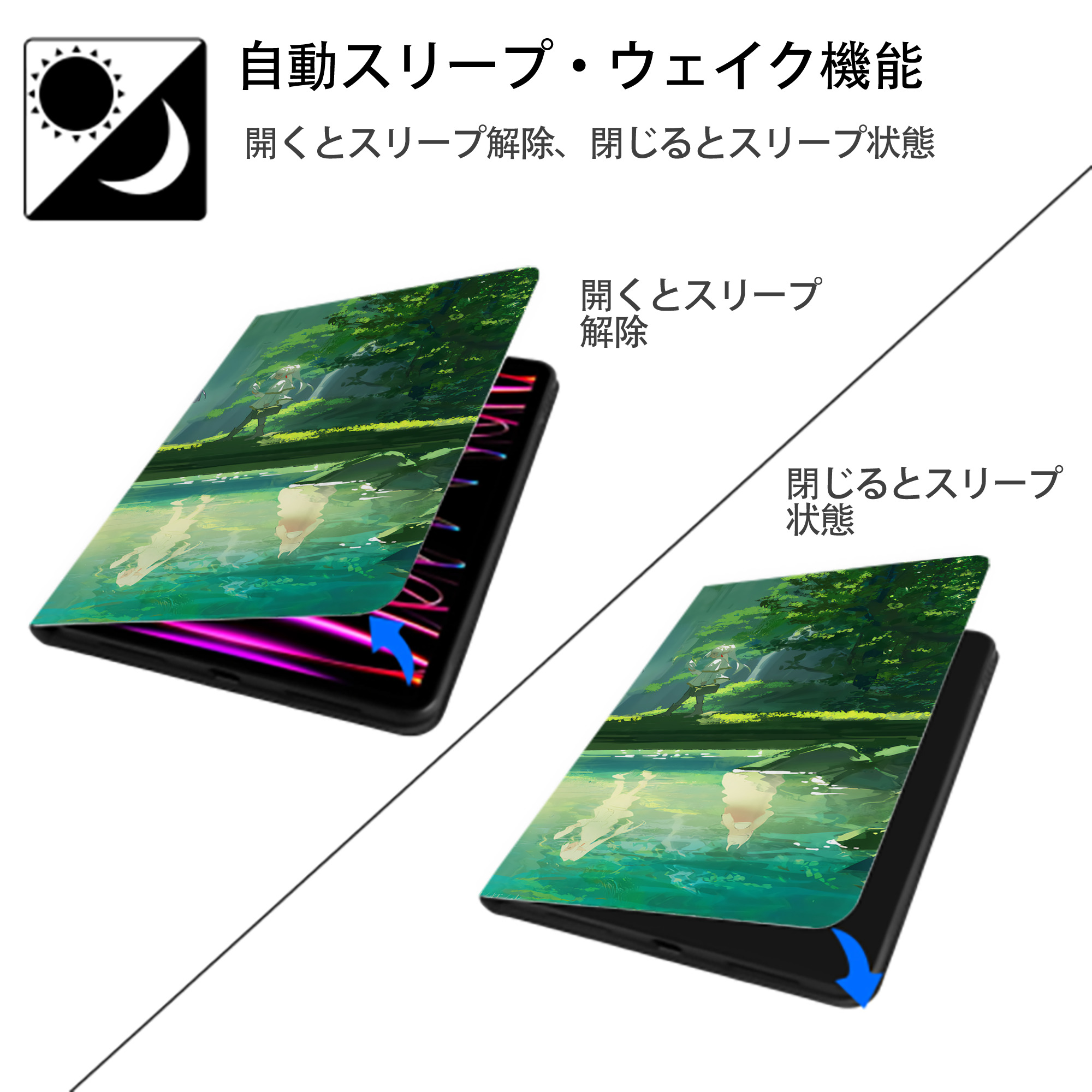 葬送のフリーレン Frieren IPad ケース ブック型 PUレザー TPU 耐衝撃 軽量 薄型 ペン収納なし 全面保護 IPad 各モデル対応