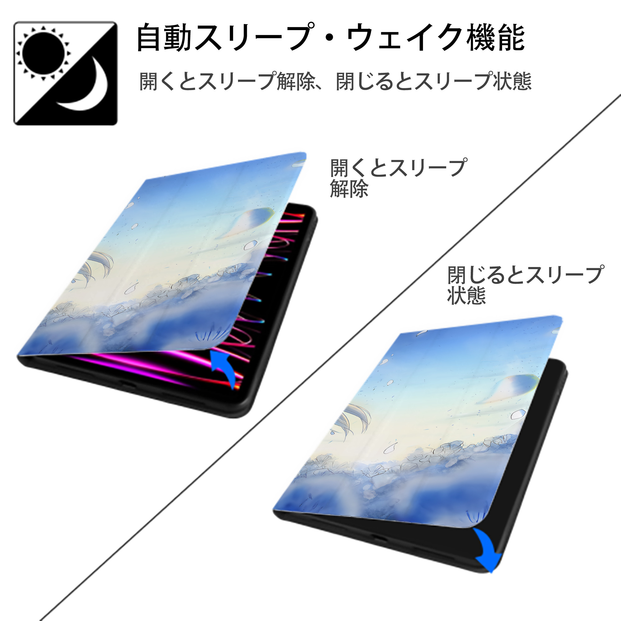 葬送のフリーレン Frieren IPad ケース ブック型 PUレザー TPU 耐衝撃 軽量 薄型 ペン収納なし 全面保護 IPad 各モデル対応