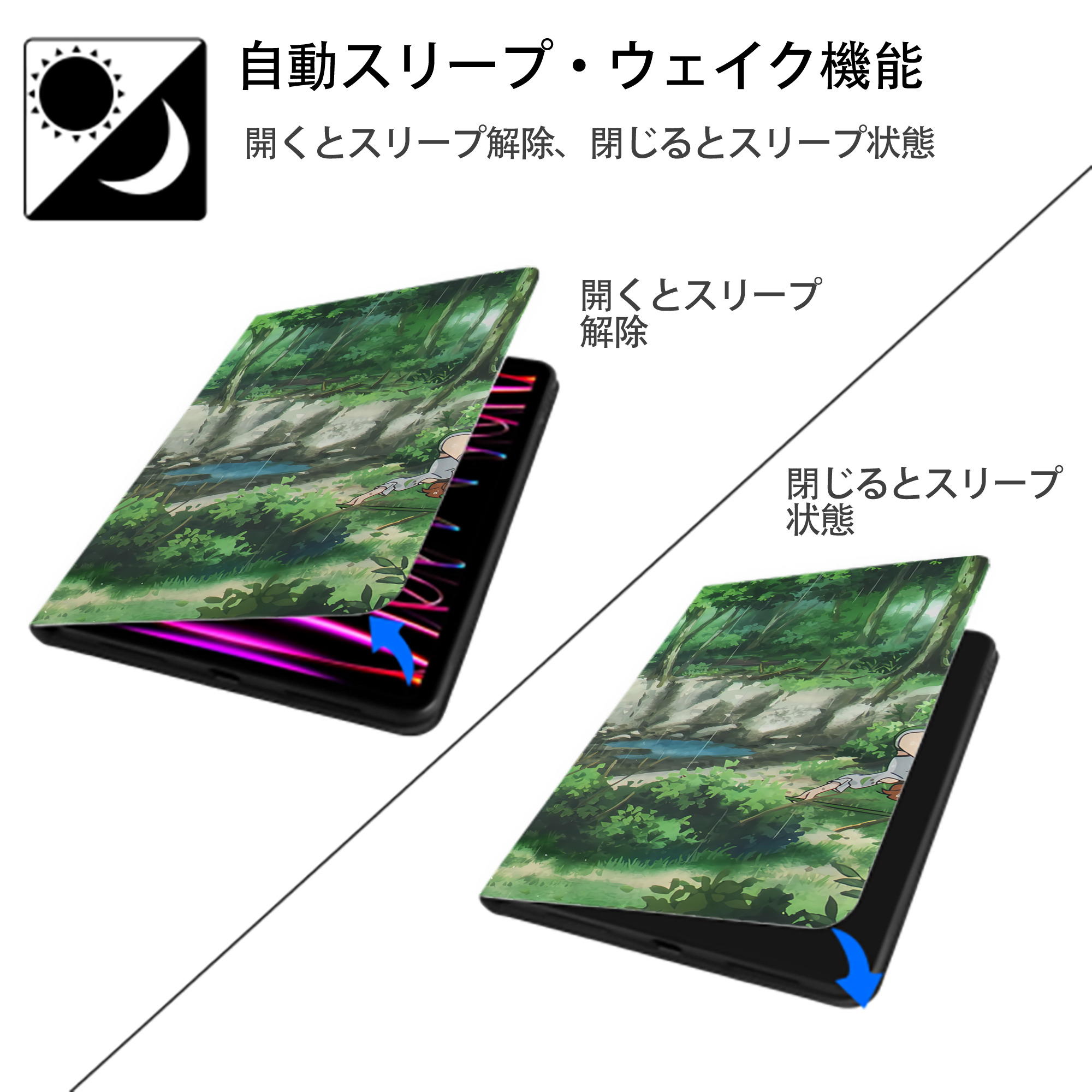 葬送のフリーレン Frieren IPad ケース ブック型 PUレザー TPU 耐衝撃 軽量 薄型 ペン収納なし 全面保護 IPad 各モデル対応
