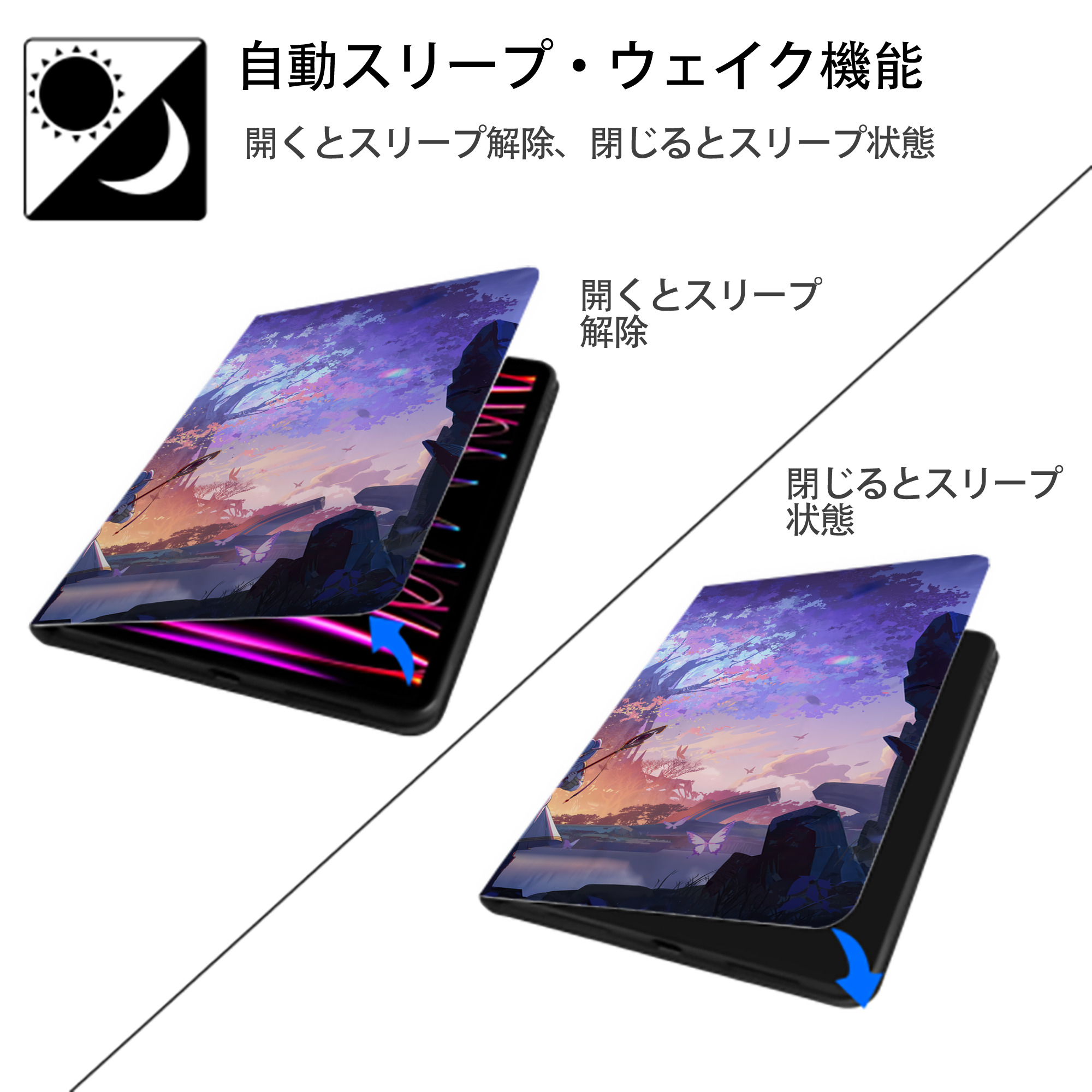 葬送のフリーレン Frieren IPad ケース ブック型 PUレザー TPU 耐衝撃 軽量 薄型 ペン収納なし 全面保護 IPad 各モデル対応