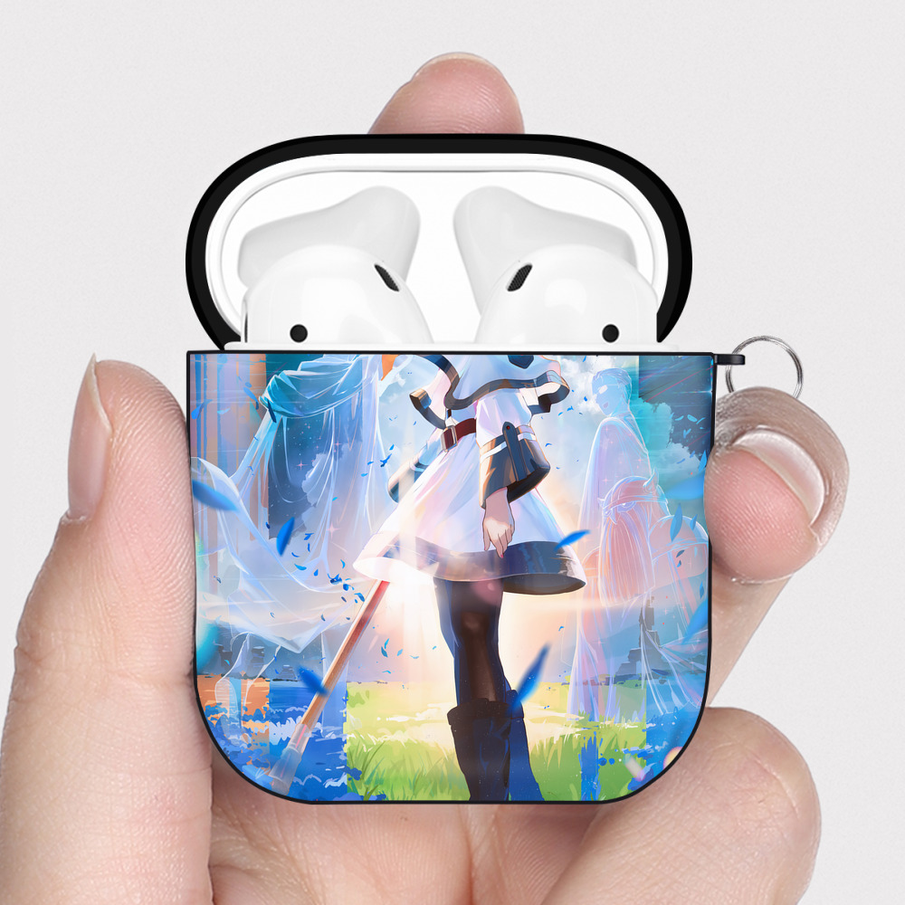 （画像用） 葬送のフリーレン Frieren AirPods 第2世代保護ケース ハードシェル ブラック 耐衝撃・防指紋・カラビナ付き