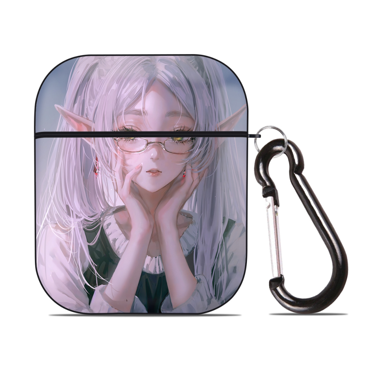 （画像用） 葬送のフリーレン Frieren AirPods 第2世代保護ケース ハードシェル ブラック 耐衝撃・防指紋・カラビナ付き