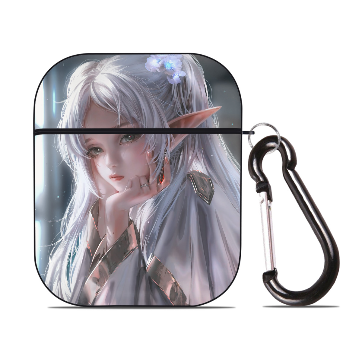 （画像用） 葬送のフリーレン Frieren AirPods 第2世代保護ケース ハードシェル ブラック 耐衝撃・防指紋・カラビナ付き