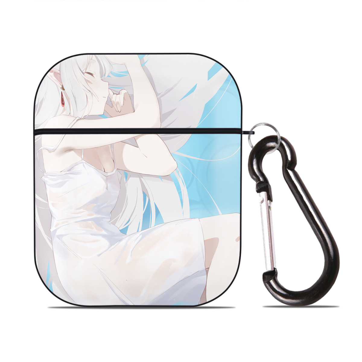 （画像用） 葬送のフリーレン Frieren AirPods 第2世代保護ケース ハードシェル ブラック 耐衝撃・防指紋・カラビナ付き