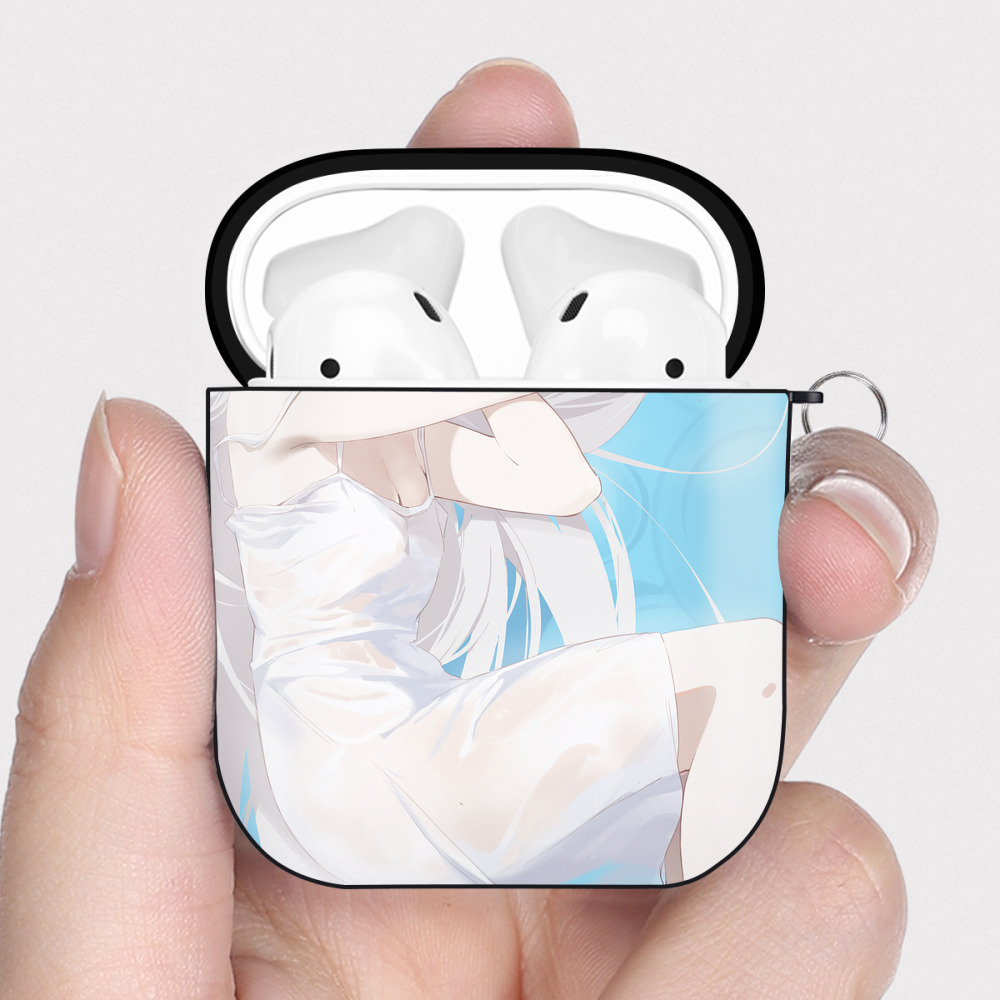 （画像用） 葬送のフリーレン Frieren AirPods 第2世代保護ケース ハードシェル ブラック 耐衝撃・防指紋・カラビナ付き