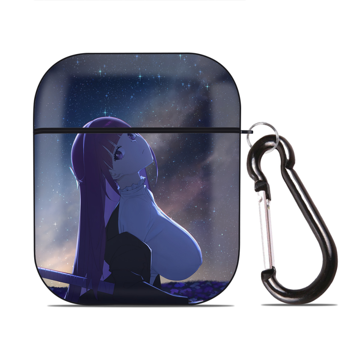 （画像用） 葬送のフリーレン Frieren AirPods 第2世代保護ケース ハードシェル ブラック 耐衝撃・防指紋・カラビナ付き