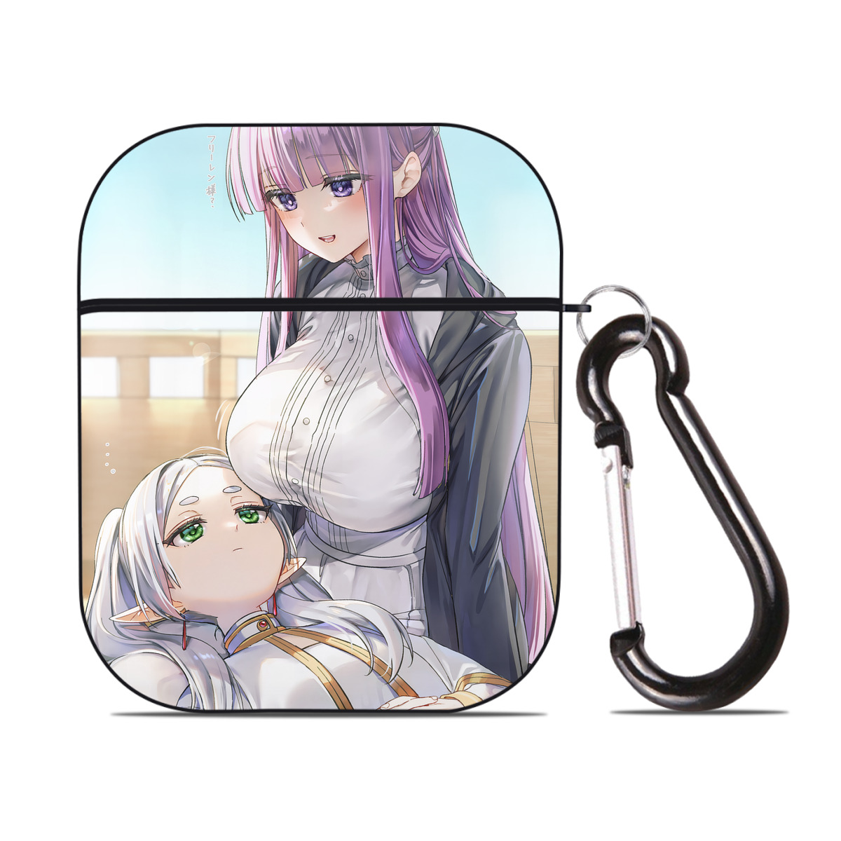 （画像用） 葬送のフリーレン Frieren AirPods 第2世代保護ケース ハードシェル ブラック 耐衝撃・防指紋・カラビナ付き