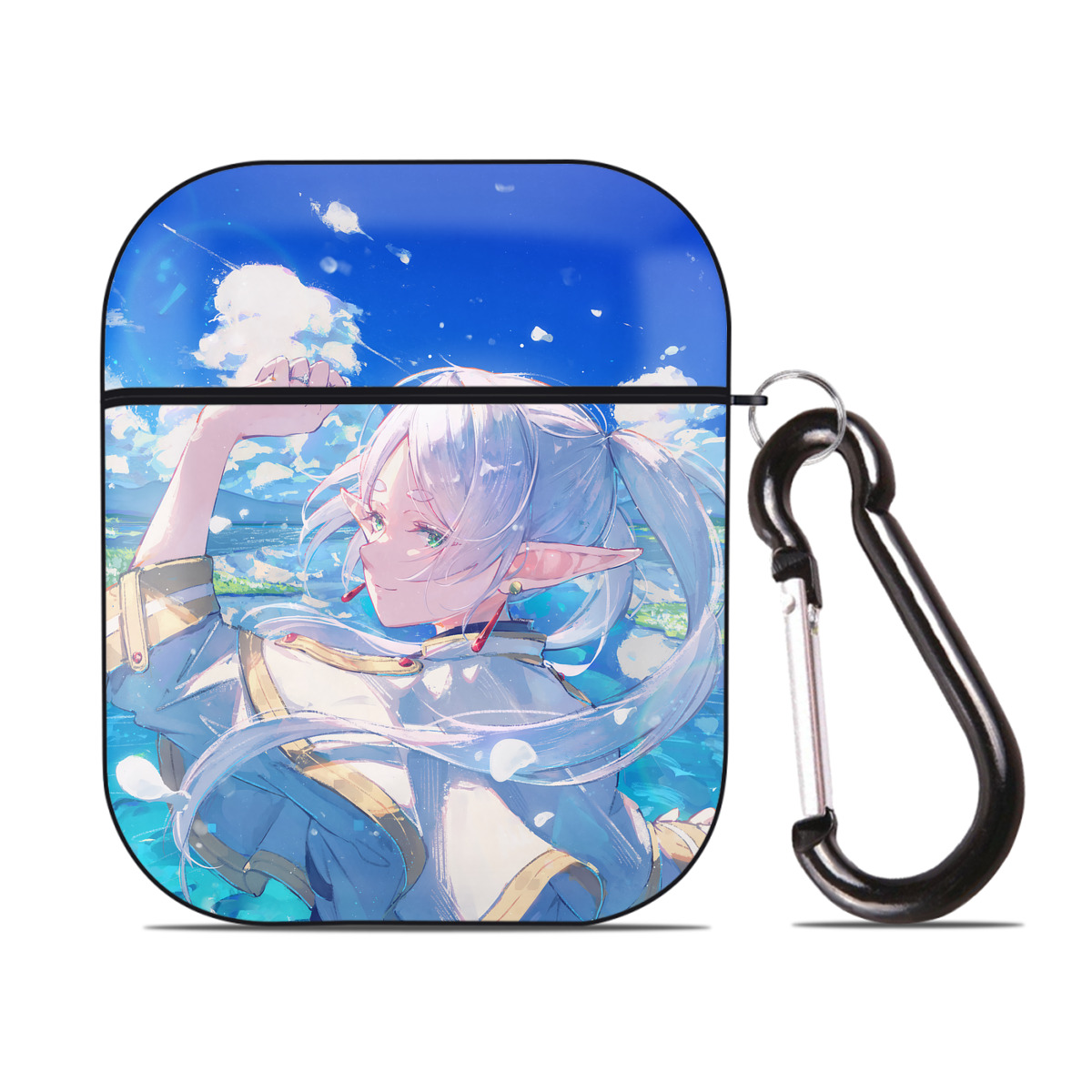 （画像用） 葬送のフリーレン Frieren AirPods 第2世代保護ケース ハードシェル ブラック 耐衝撃・防指紋・カラビナ付き