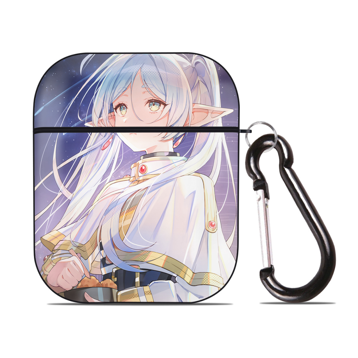 （画像用） 葬送のフリーレン Frieren AirPods 第2世代保護ケース ハードシェル ブラック 耐衝撃・防指紋・カラビナ付き