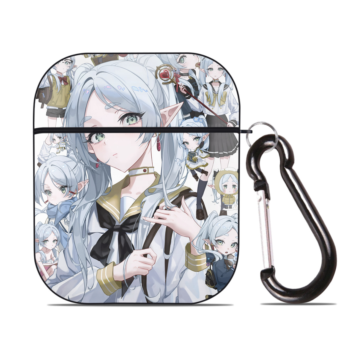 （画像用） 葬送のフリーレン Frieren AirPods 第2世代保護ケース ハードシェル ブラック 耐衝撃・防指紋・カラビナ付き