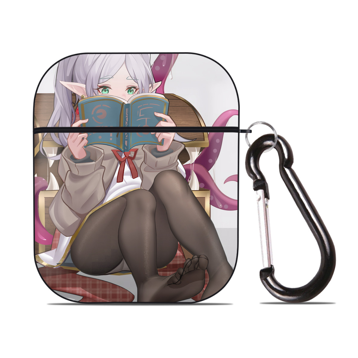 （画像用） 葬送のフリーレン Frieren AirPods 第2世代保護ケース ハードシェル ブラック 耐衝撃・防指紋・カラビナ付き