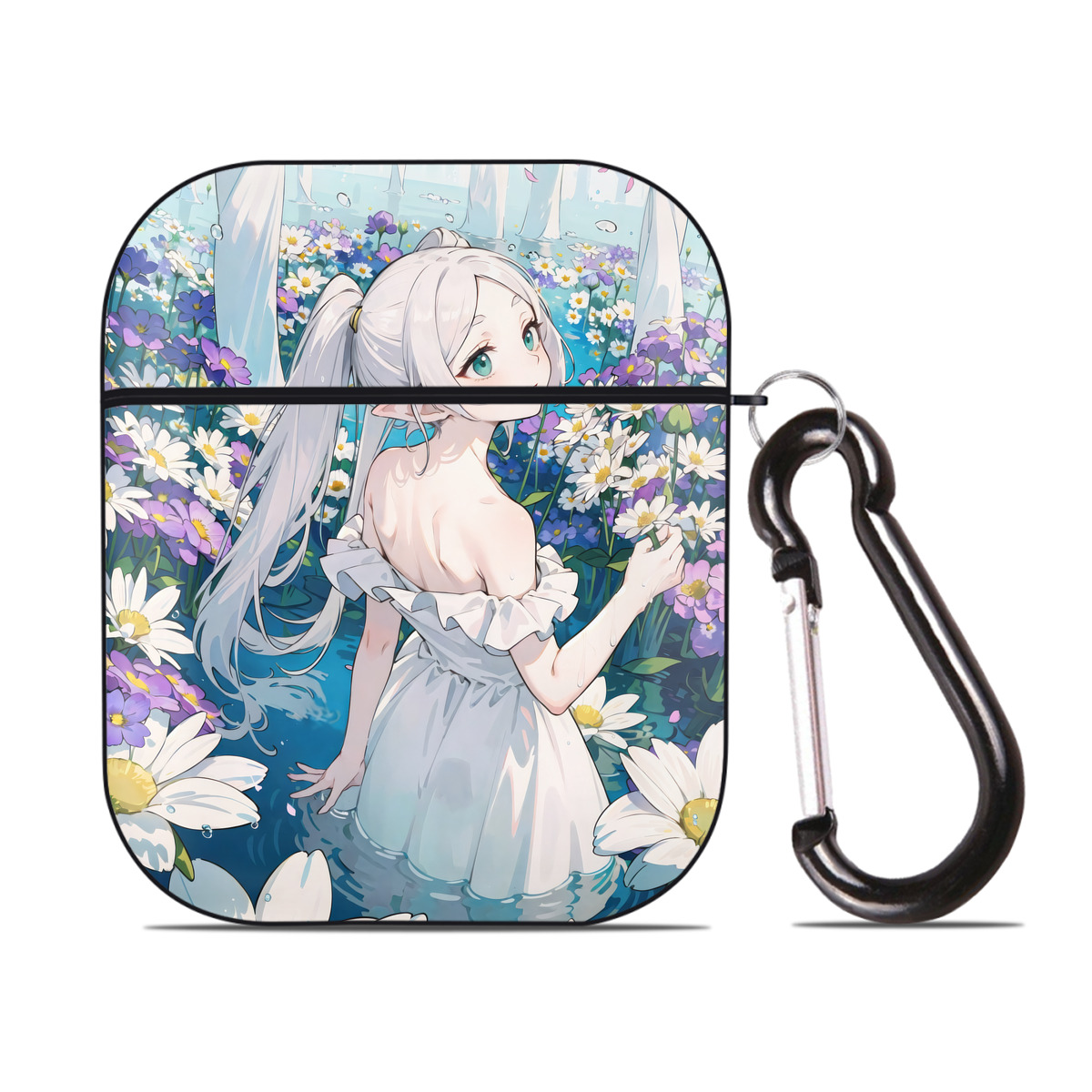 （画像用） 葬送のフリーレン Frieren AirPods 第2世代保護ケース ハードシェル ブラック 耐衝撃・防指紋・カラビナ付き