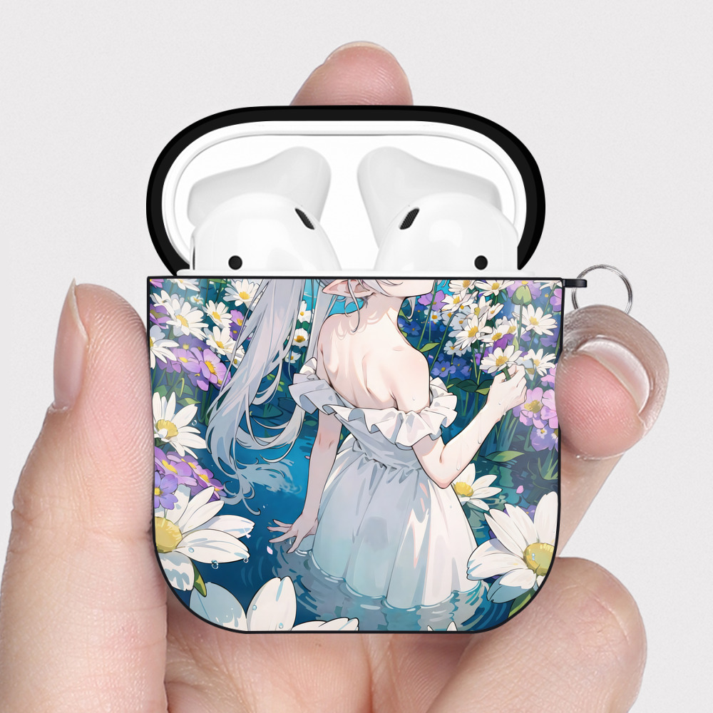 （画像用） 葬送のフリーレン Frieren AirPods 第2世代保護ケース ハードシェル ブラック 耐衝撃・防指紋・カラビナ付き