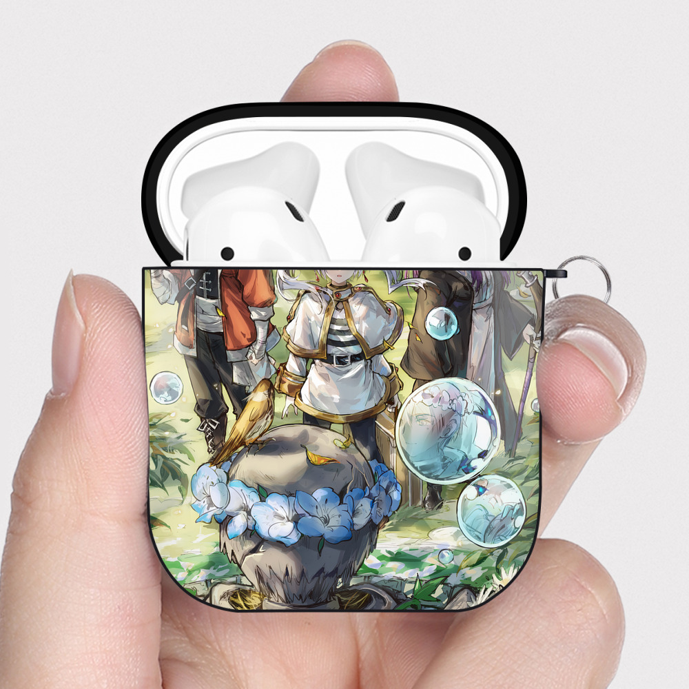 （画像用） 葬送のフリーレン Frieren AirPods 第2世代保護ケース ハードシェル ブラック 耐衝撃・防指紋・カラビナ付き