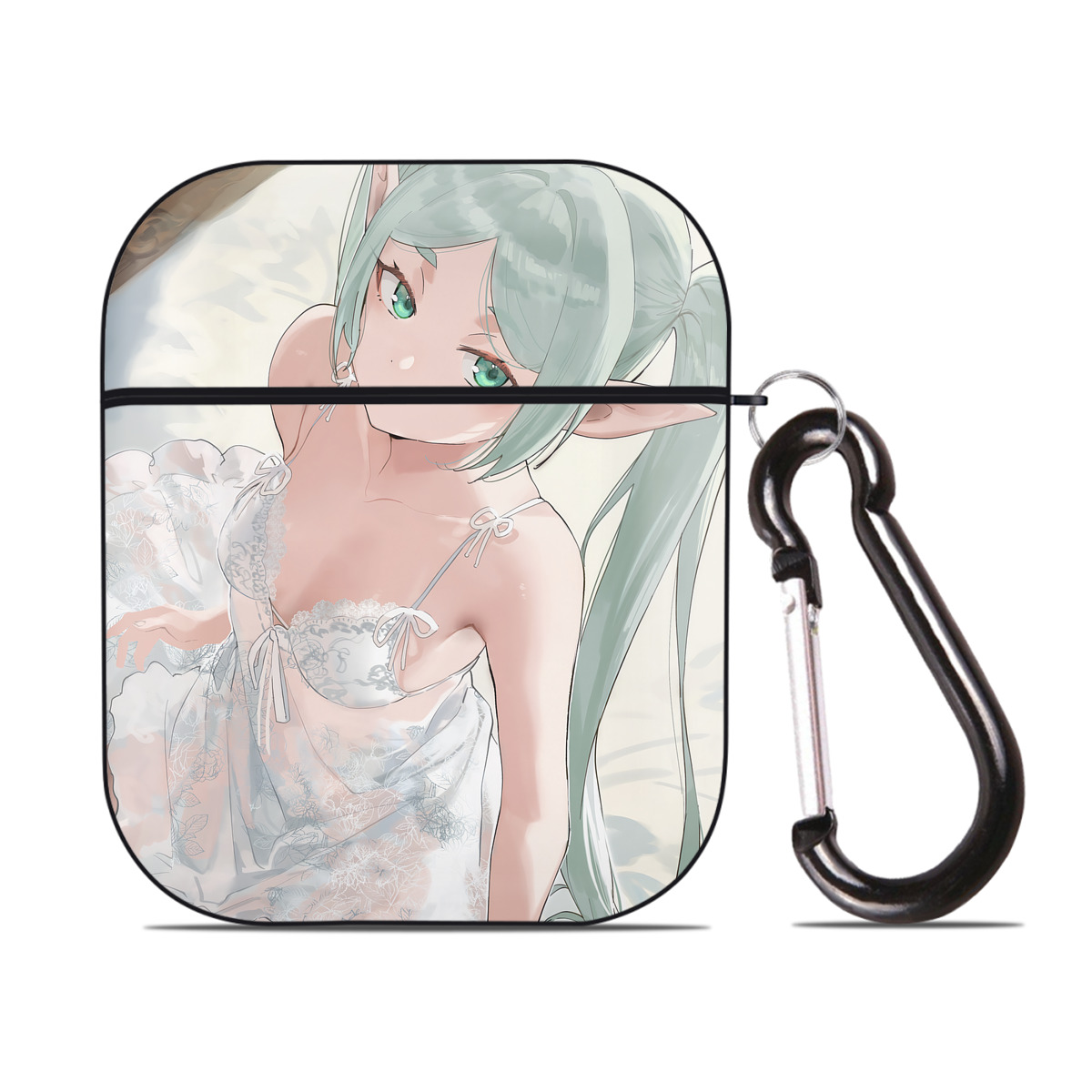 （画像用） 葬送のフリーレン Frieren AirPods 第2世代保護ケース ハードシェル ブラック 耐衝撃・防指紋・カラビナ付き