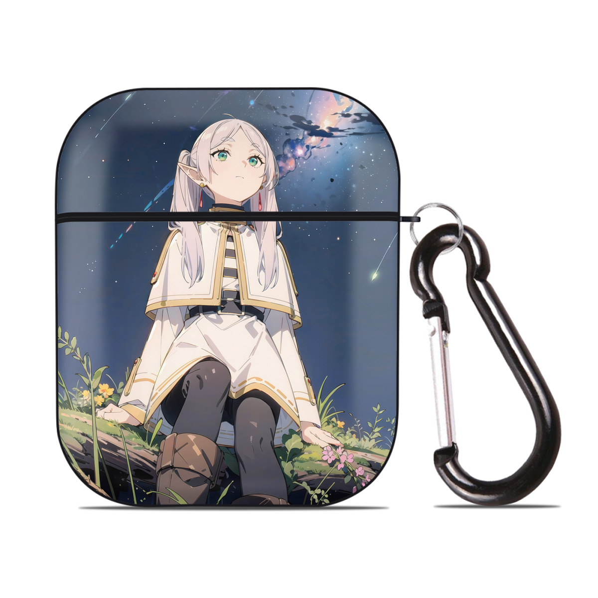 （画像用） 葬送のフリーレン Frieren AirPods 第2世代保護ケース ハードシェル ブラック 耐衝撃・防指紋・カラビナ付き