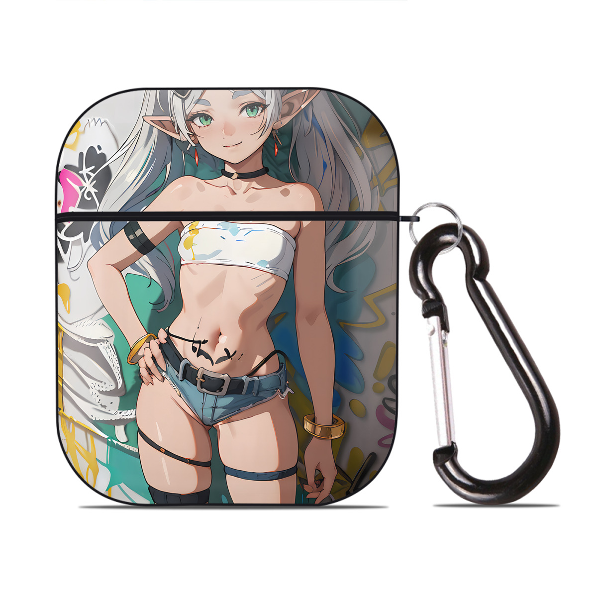 （画像用） 葬送のフリーレン Frieren AirPods 第2世代保護ケース ハードシェル ブラック 耐衝撃・防指紋・カラビナ付き