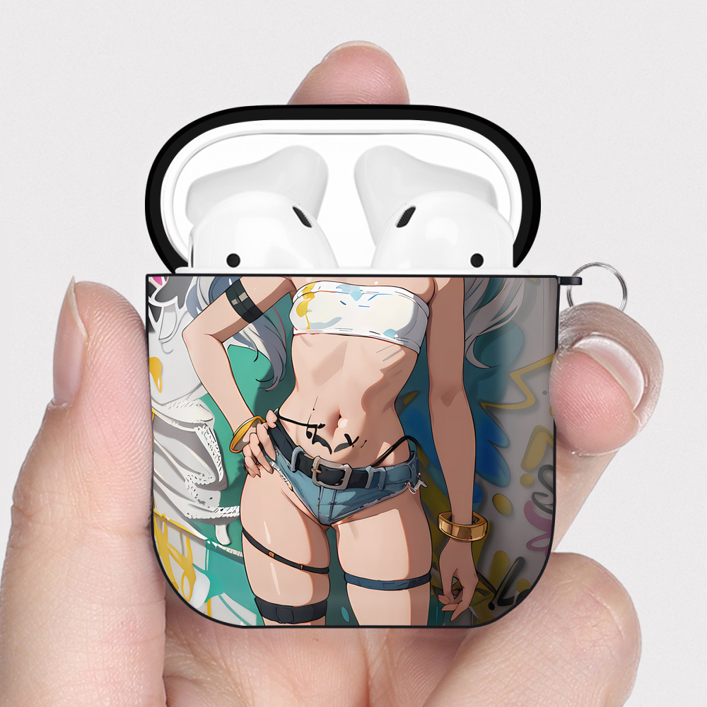（画像用） 葬送のフリーレン Frieren AirPods 第2世代保護ケース ハードシェル ブラック 耐衝撃・防指紋・カラビナ付き