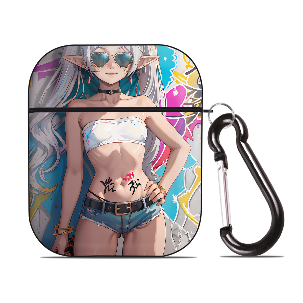 （画像用） 葬送のフリーレン Frieren AirPods 第2世代保護ケース ハードシェル ブラック 耐衝撃・防指紋・カラビナ付き