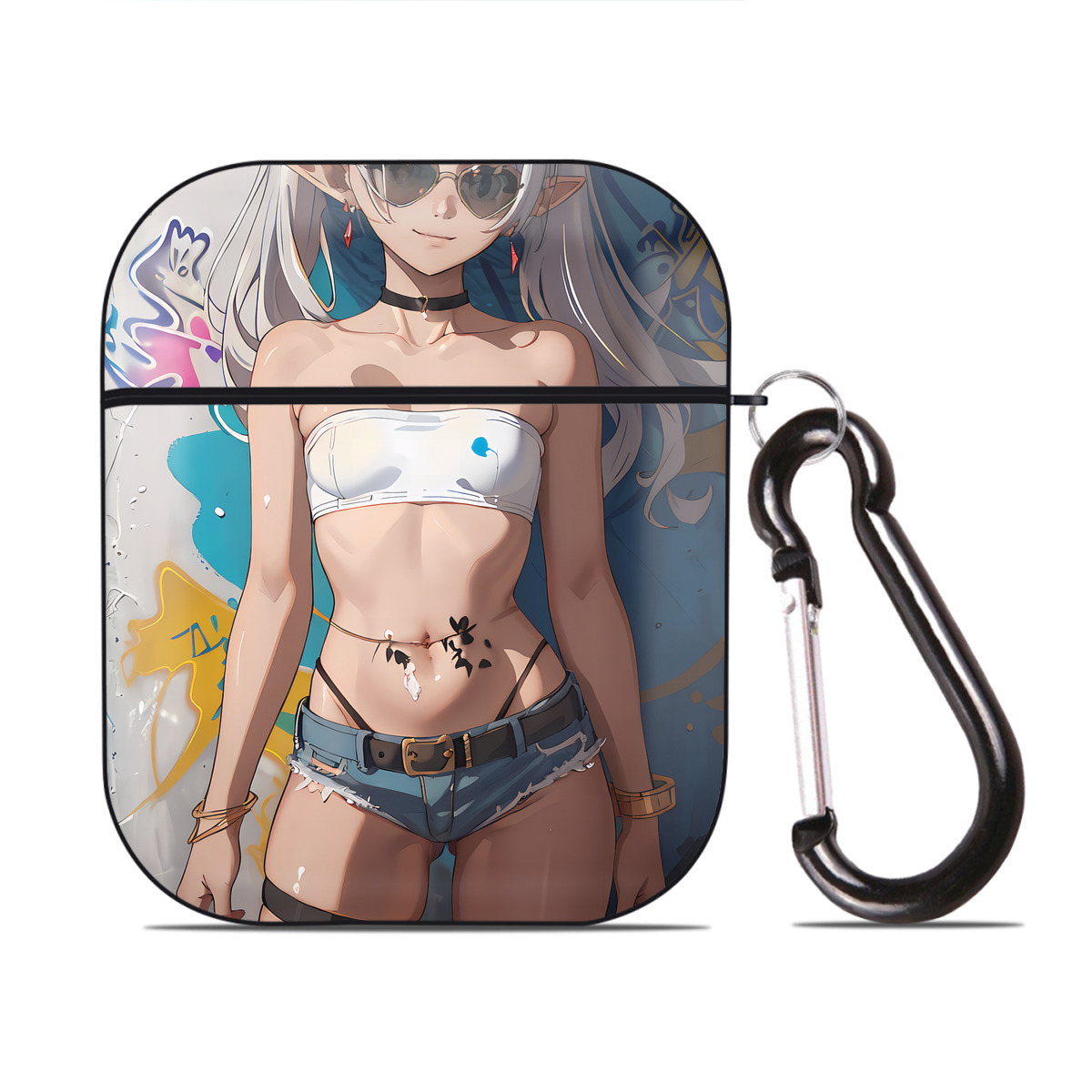 （画像用） 葬送のフリーレン Frieren AirPods 第2世代保護ケース ハードシェル ブラック 耐衝撃・防指紋・カラビナ付き