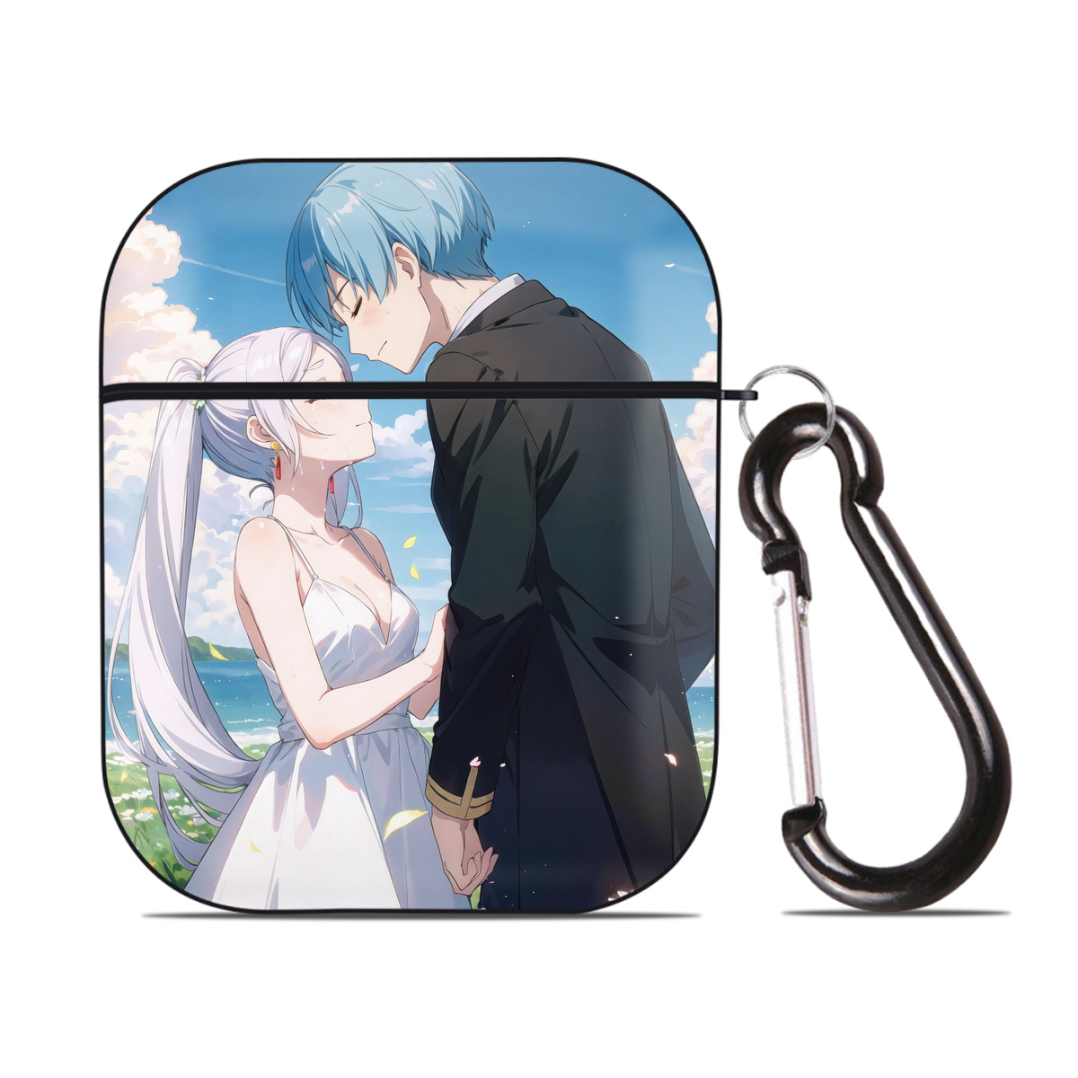 （画像用） 葬送のフリーレン Frieren AirPods 第2世代保護ケース ハードシェル ブラック 耐衝撃・防指紋・カラビナ付き