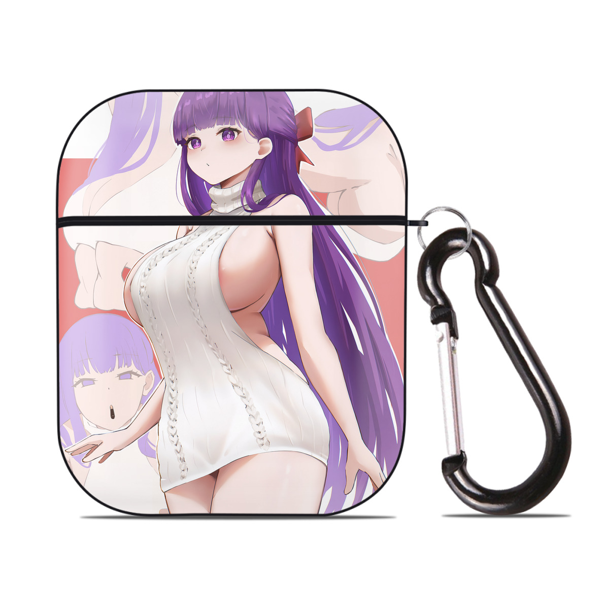 （画像用） 葬送のフリーレン Frieren AirPods 第2世代保護ケース ハードシェル ブラック 耐衝撃・防指紋・カラビナ付き