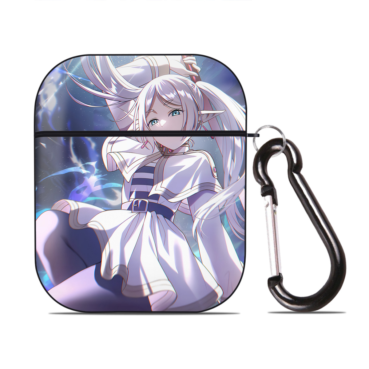 （画像用） 葬送のフリーレン Frieren AirPods 第2世代保護ケース ハードシェル ブラック 耐衝撃・防指紋・カラビナ付き