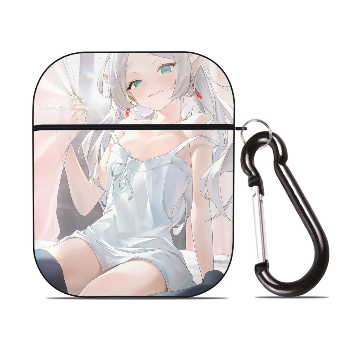 （画像用） 葬送のフリーレン Frieren AirPods 第2世代保護ケース ハードシェル ブラック 耐衝撃・防指紋・カラビナ付き