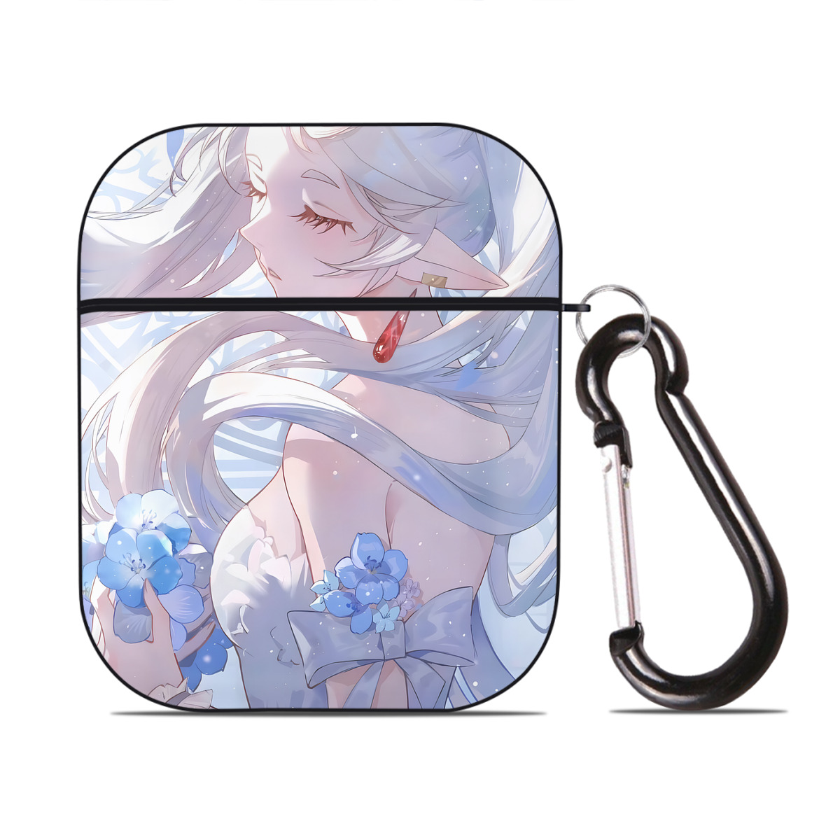 （画像用） 葬送のフリーレン Frieren AirPods 第2世代保護ケース ハードシェル ブラック 耐衝撃・防指紋・カラビナ付き