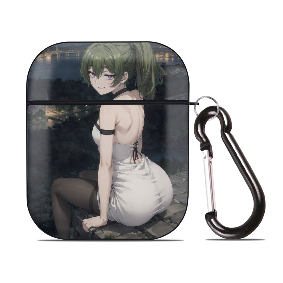 （画像用） 葬送のフリーレン Frieren AirPods 第2世代保護ケース ハードシェル ブラック 耐衝撃・防指紋・カラビナ付き
