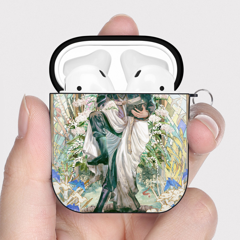 （画像用） 葬送のフリーレン Frieren AirPods 第2世代保護ケース ハードシェル ブラック 耐衝撃・防指紋・カラビナ付き