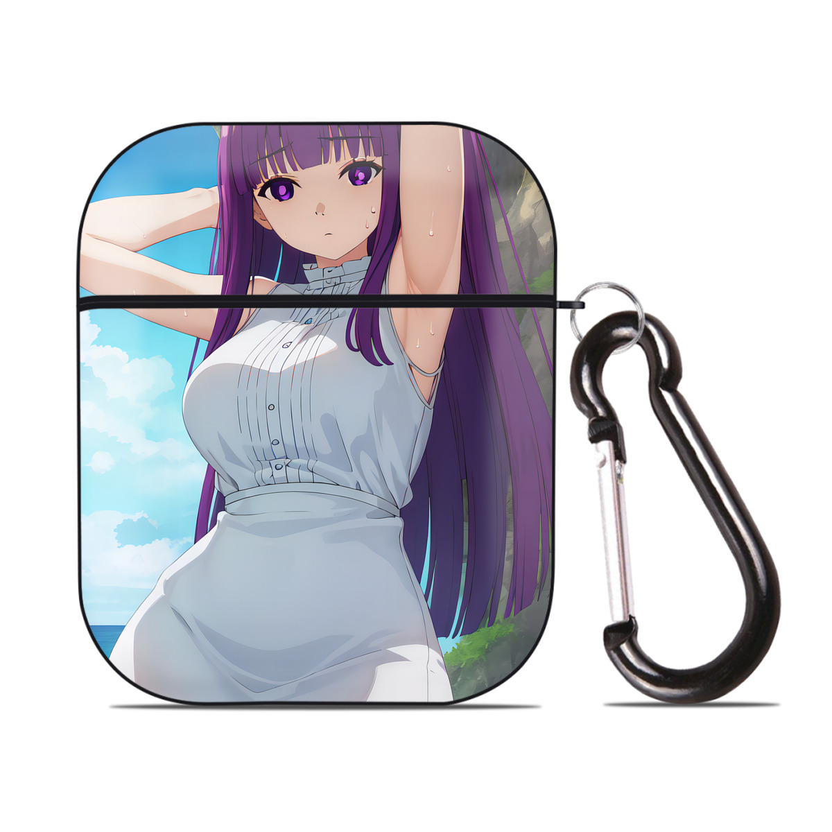 （画像用） 葬送のフリーレン Frieren AirPods 第2世代保護ケース ハードシェル ブラック 耐衝撃・防指紋・カラビナ付き
