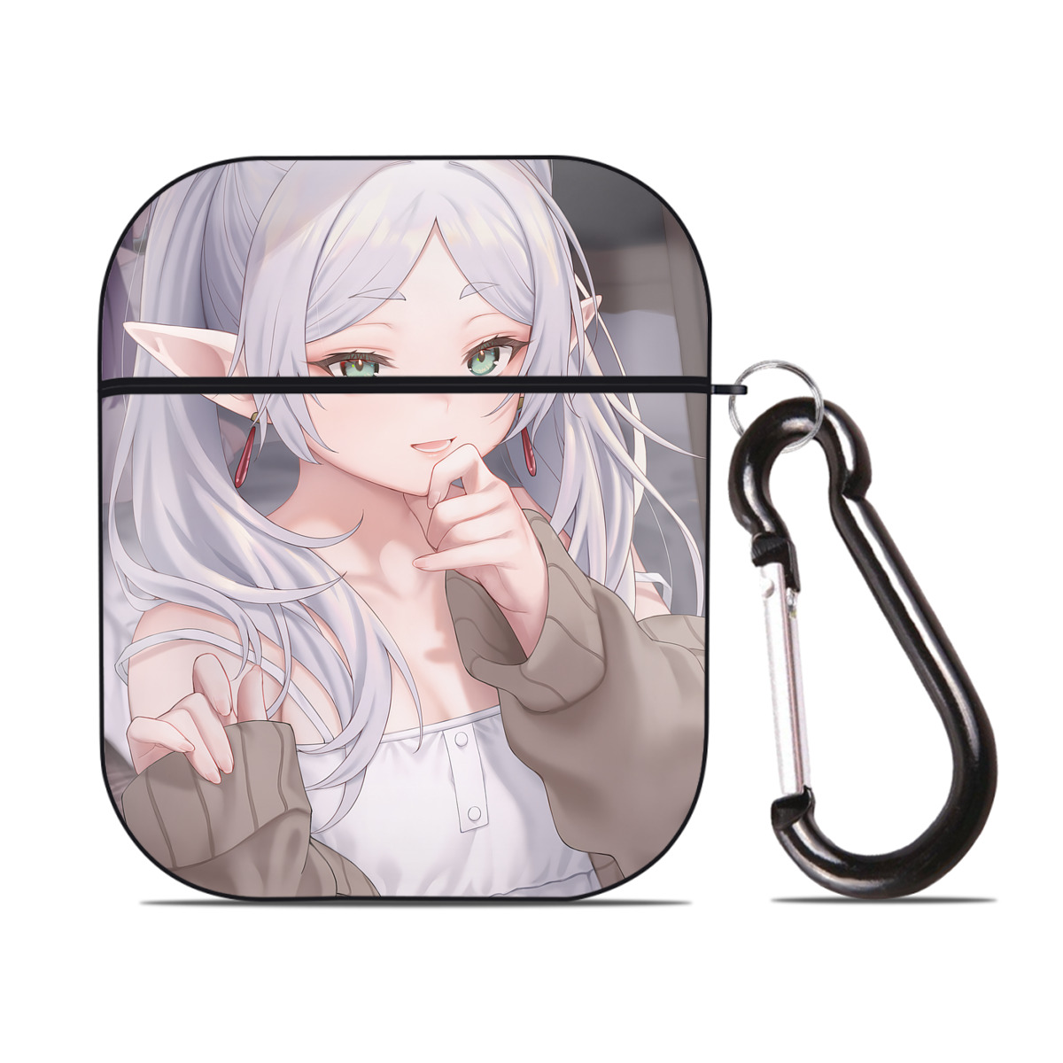 （画像用） 葬送のフリーレン Frieren AirPods 第2世代保護ケース ハードシェル ブラック 耐衝撃・防指紋・カラビナ付き