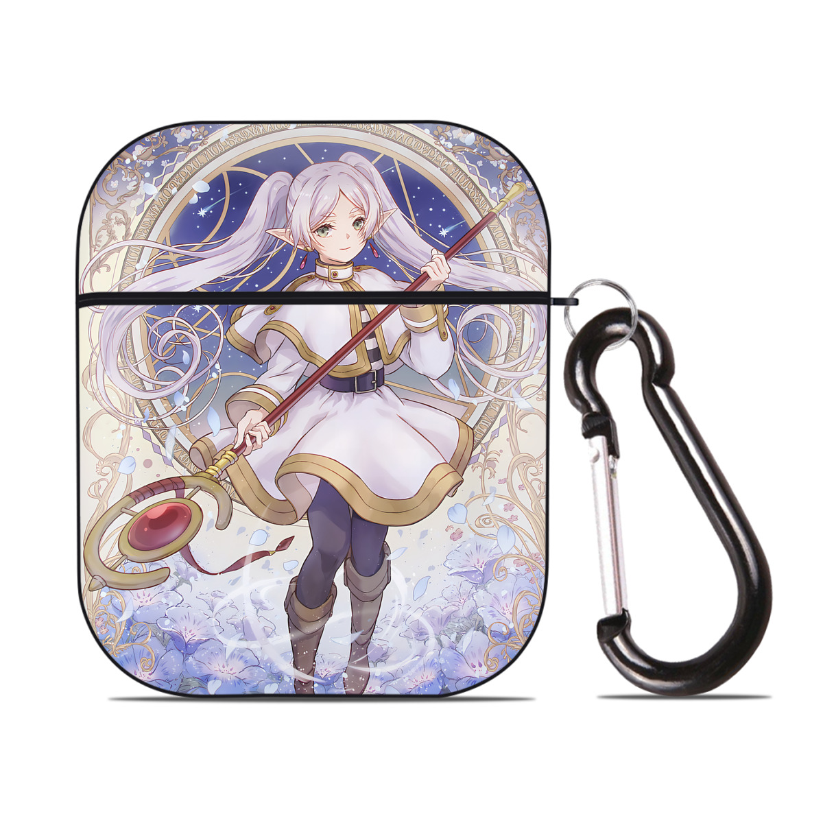 （画像用） 葬送のフリーレン Frieren AirPods 第2世代保護ケース ハードシェル ブラック 耐衝撃・防指紋・カラビナ付き