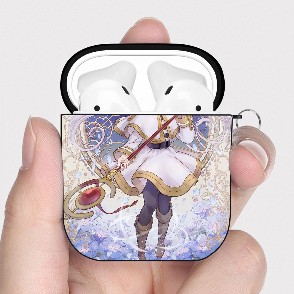 （画像用） 葬送のフリーレン Frieren AirPods 第2世代保護ケース ハードシェル ブラック 耐衝撃・防指紋・カラビナ付き