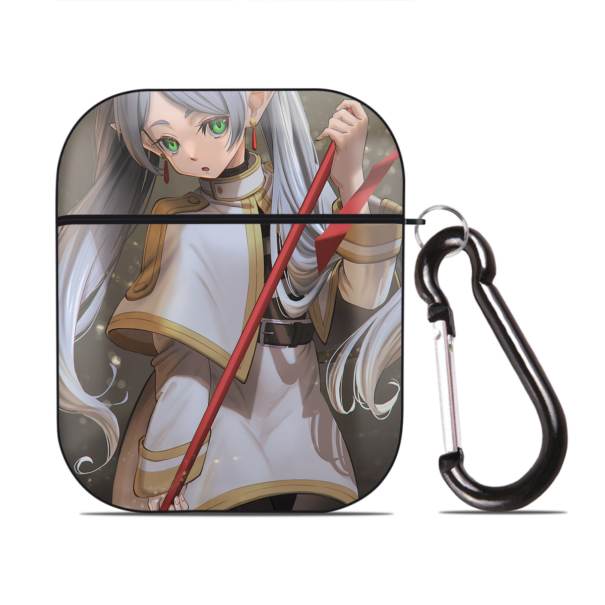 （画像用） 葬送のフリーレン Frieren AirPods 第2世代保護ケース ハードシェル ブラック 耐衝撃・防指紋・カラビナ付き