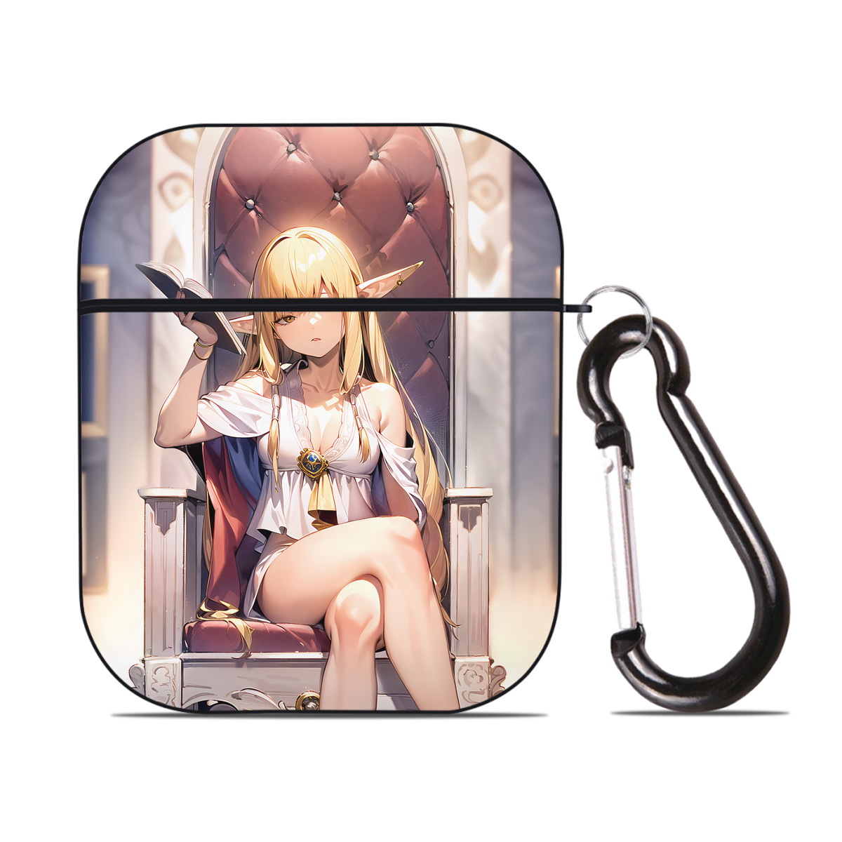 （画像用） 葬送のフリーレン Frieren AirPods 第2世代保護ケース ハードシェル ブラック 耐衝撃・防指紋・カラビナ付き