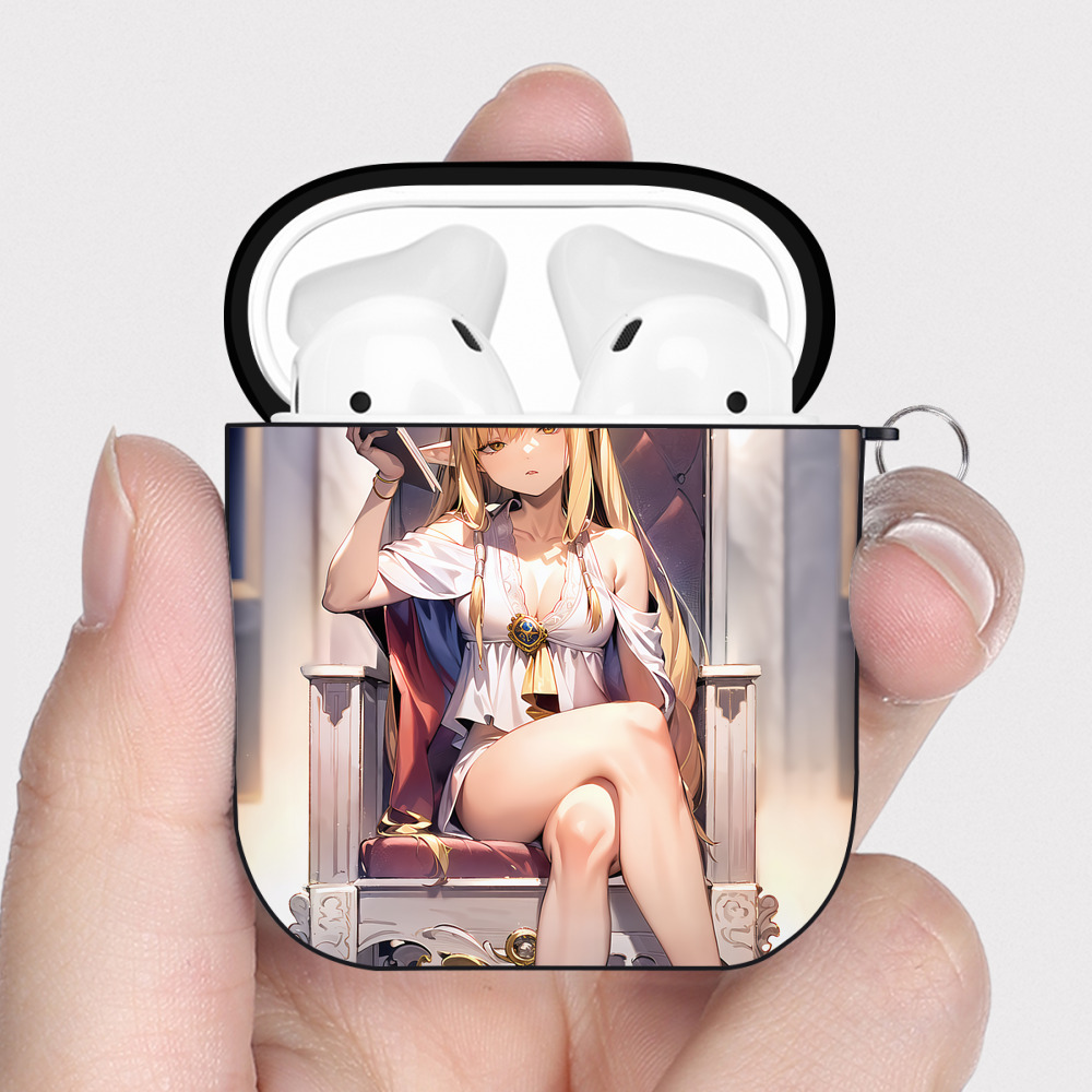 （画像用） 葬送のフリーレン Frieren AirPods 第2世代保護ケース ハードシェル ブラック 耐衝撃・防指紋・カラビナ付き