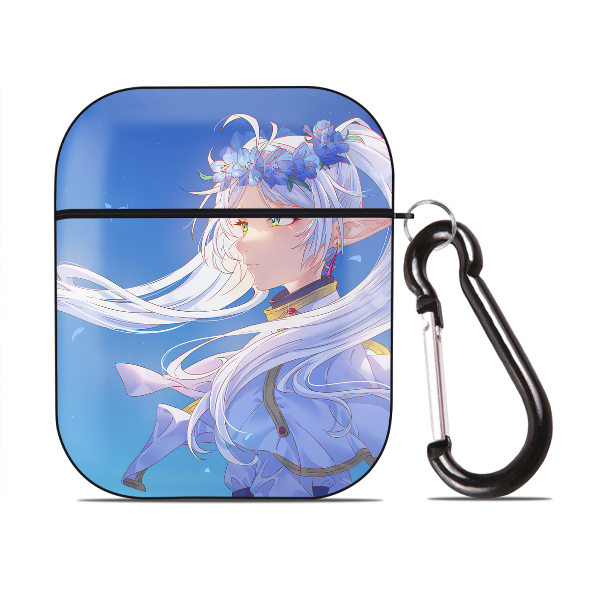 （画像用） 葬送のフリーレン Frieren AirPods 第2世代保護ケース ハードシェル ブラック 耐衝撃・防指紋・カラビナ付き