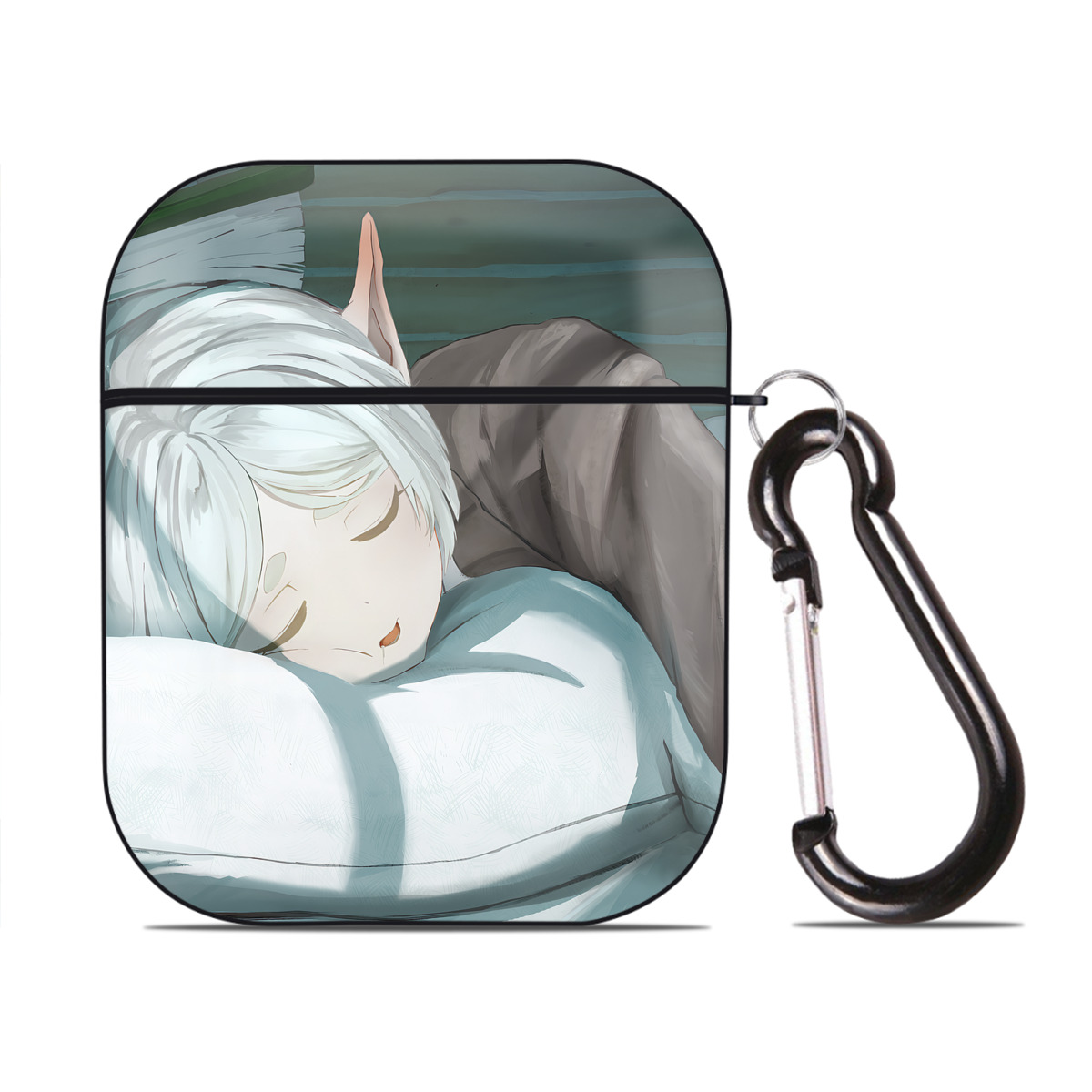 （画像用） 葬送のフリーレン Frieren AirPods 第2世代保護ケース ハードシェル ブラック 耐衝撃・防指紋・カラビナ付き