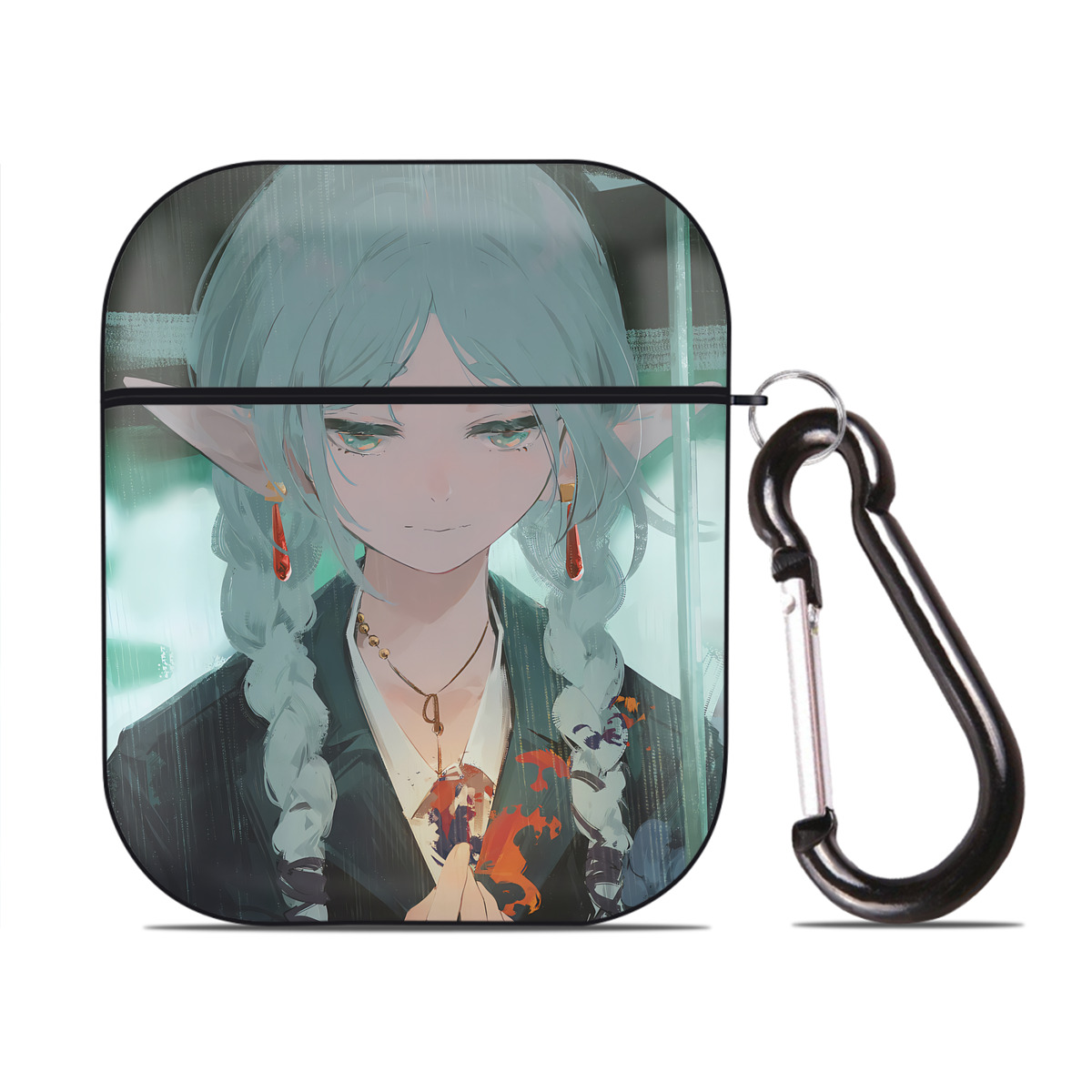 （画像用） 葬送のフリーレン Frieren AirPods 第2世代保護ケース ハードシェル ブラック 耐衝撃・防指紋・カラビナ付き