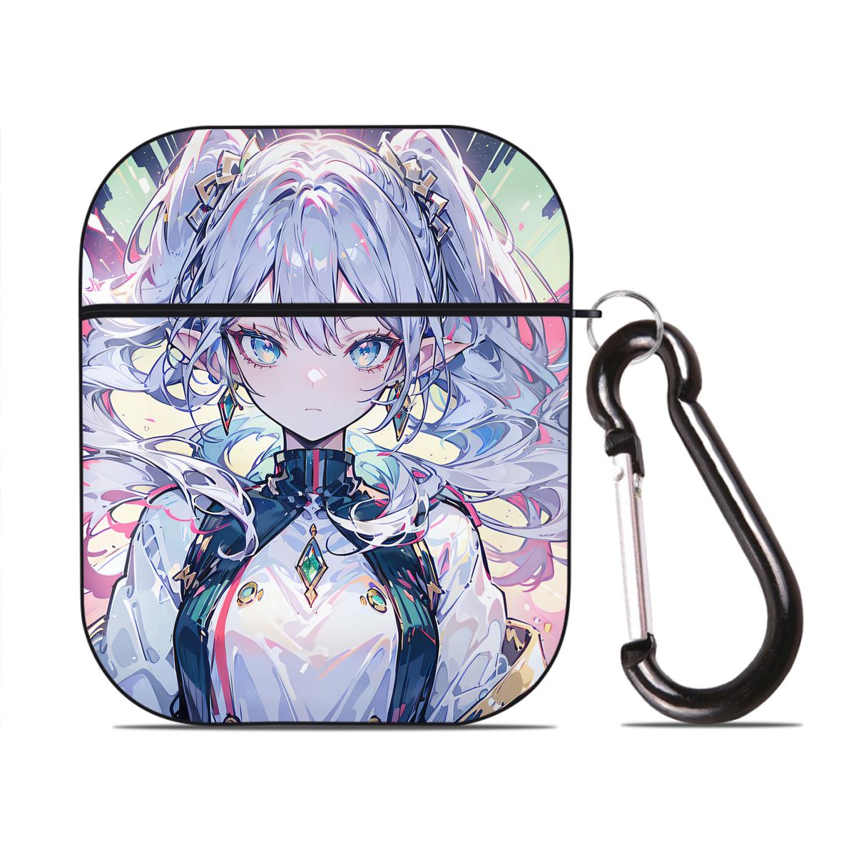 （画像用） 葬送のフリーレン Frieren AirPods 第2世代保護ケース ハードシェル ブラック 耐衝撃・防指紋・カラビナ付き