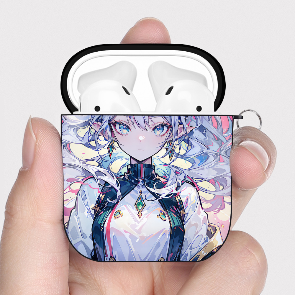 （画像用） 葬送のフリーレン Frieren AirPods 第2世代保護ケース ハードシェル ブラック 耐衝撃・防指紋・カラビナ付き