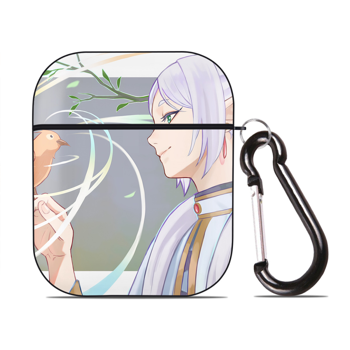 （画像用） 葬送のフリーレン Frieren AirPods 第2世代保護ケース ハードシェル ブラック 耐衝撃・防指紋・カラビナ付き