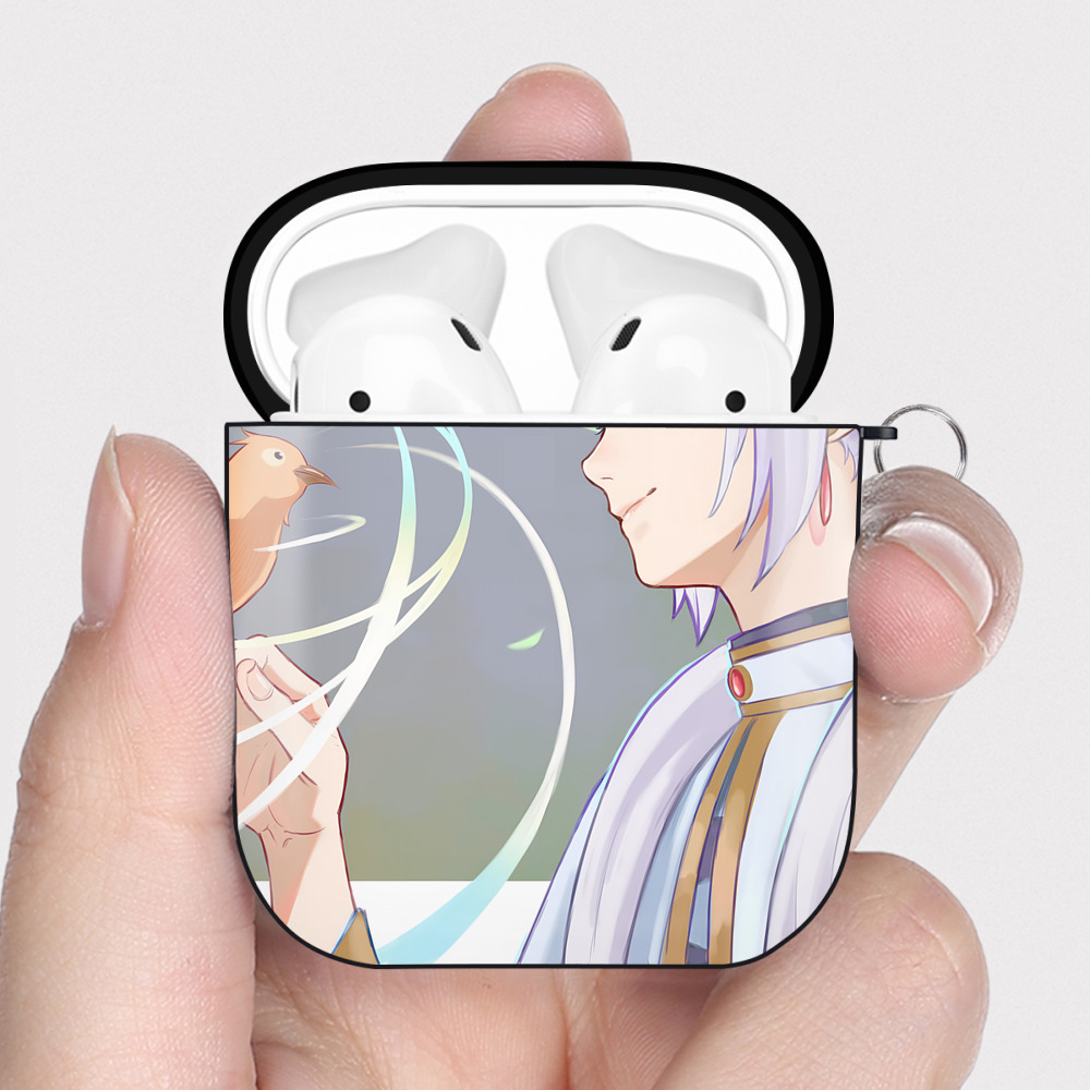 （画像用） 葬送のフリーレン Frieren AirPods 第2世代保護ケース ハードシェル ブラック 耐衝撃・防指紋・カラビナ付き
