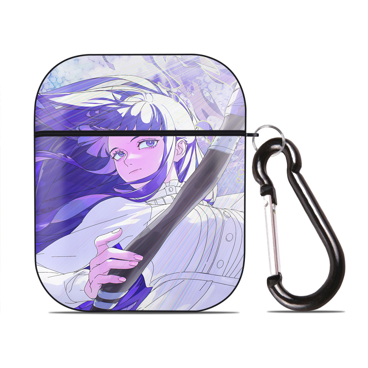 （画像用） 葬送のフリーレン Frieren AirPods 第2世代保護ケース ハードシェル ブラック 耐衝撃・防指紋・カラビナ付き