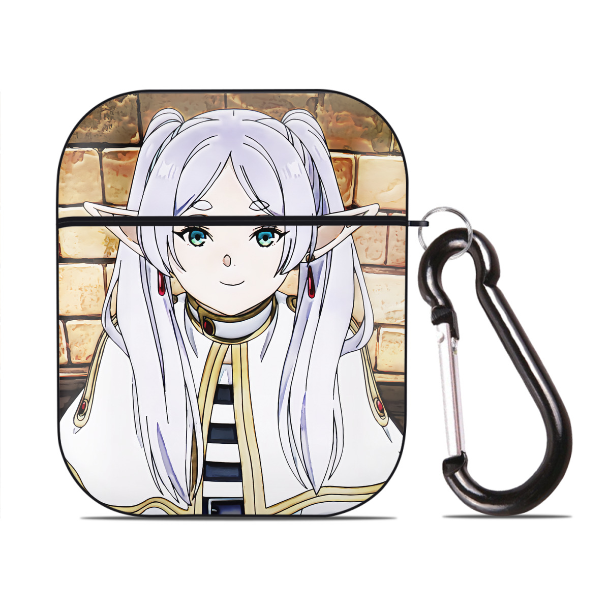 （画像用） 葬送のフリーレン Frieren AirPods 第2世代保護ケース ハードシェル ブラック 耐衝撃・防指紋・カラビナ付き