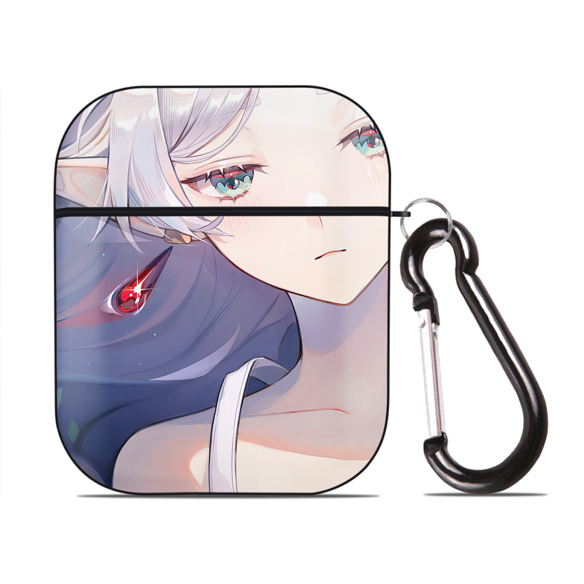 （画像用） 葬送のフリーレン Frieren AirPods 第2世代保護ケース ハードシェル ブラック 耐衝撃・防指紋・カラビナ付き