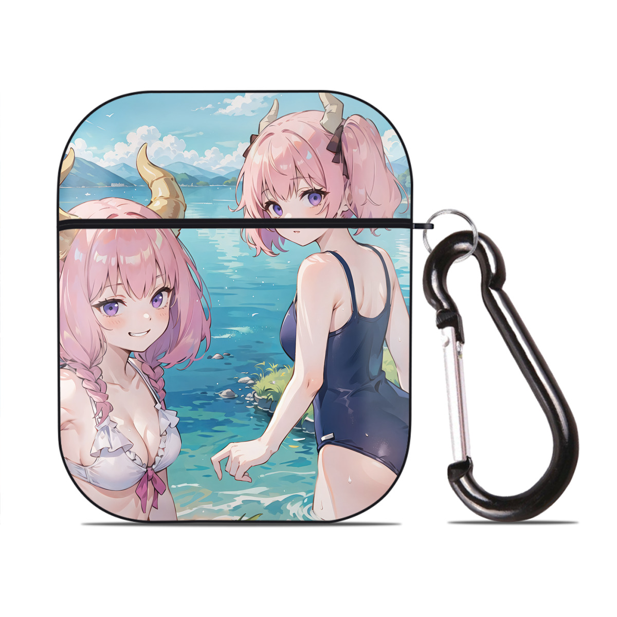 （画像用） 葬送のフリーレン Frieren AirPods 第2世代保護ケース ハードシェル ブラック 耐衝撃・防指紋・カラビナ付き